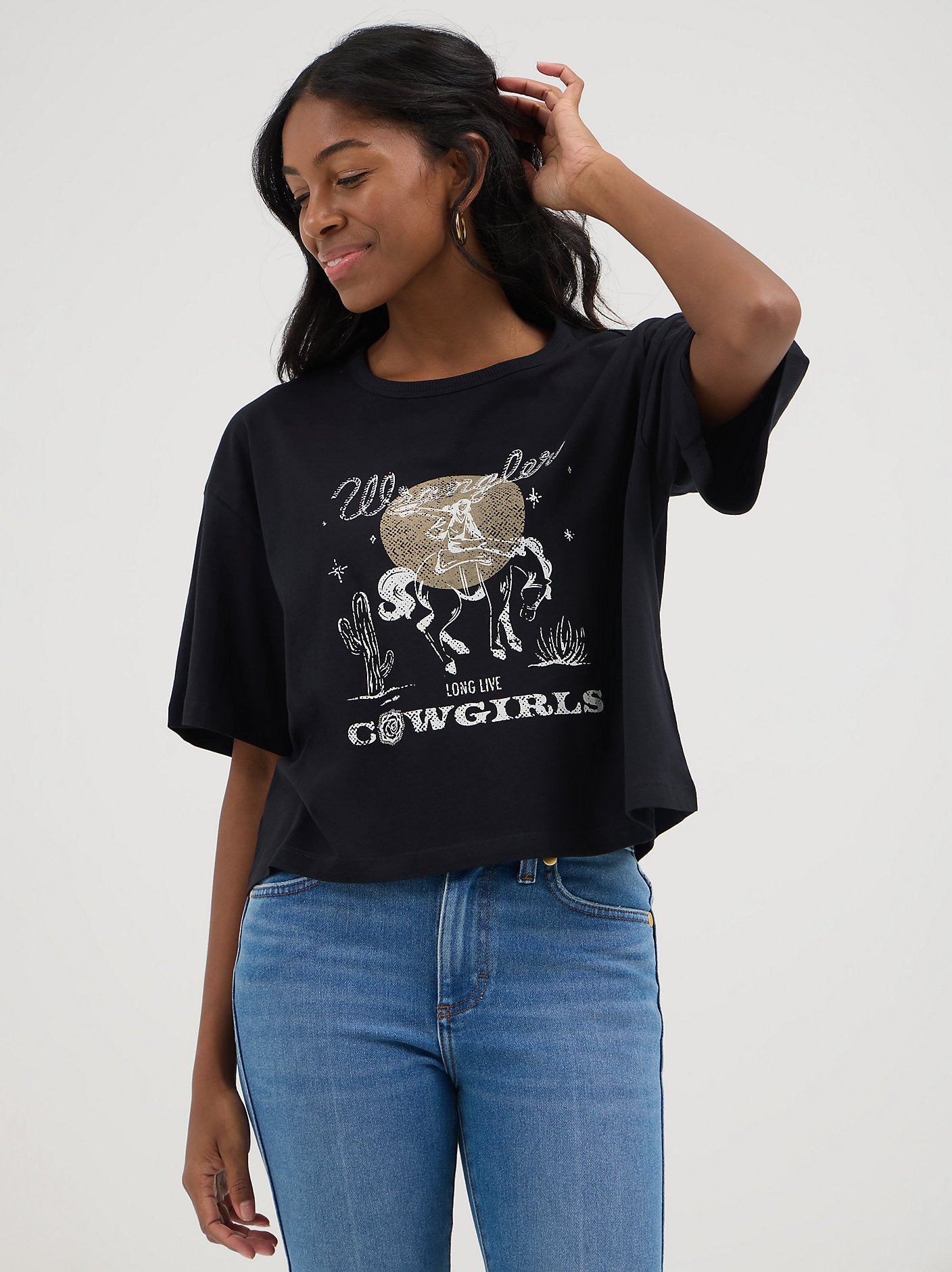 Black - Wrangler® x Yellow Rose by Kendra Scott Boxy Crop Tee