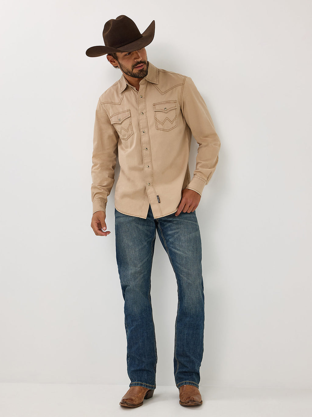 Tan - Men's Wrangler® Retro Premium Pigment Dyed Twill Western Snap Shirt