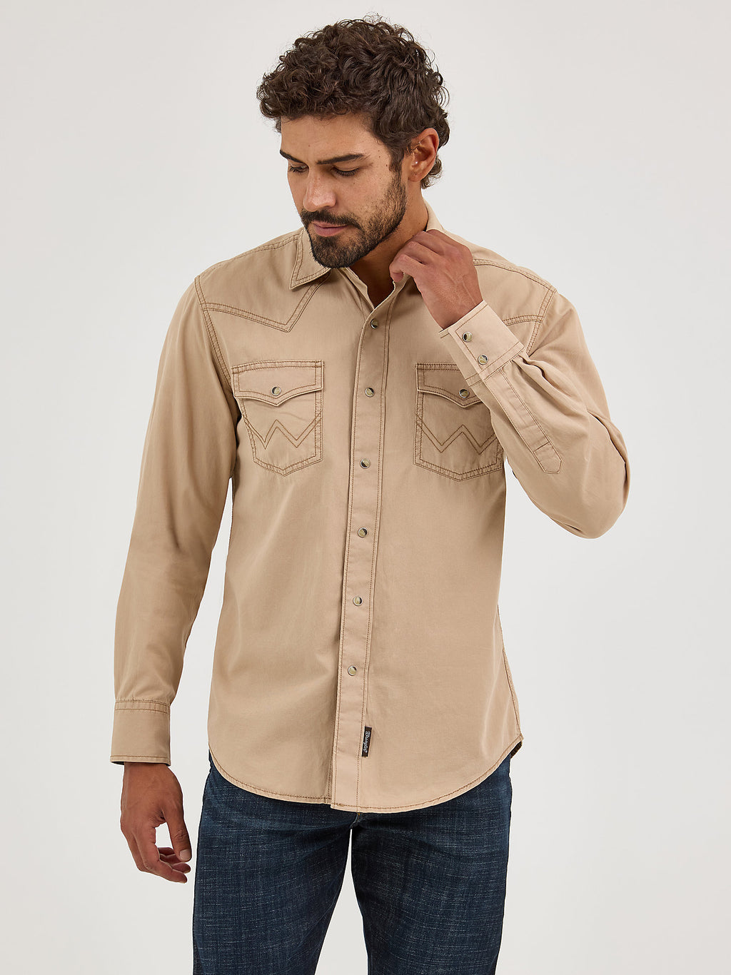 Tan - Men's Wrangler® Retro Premium Pigment Dyed Twill Western Snap Shirt